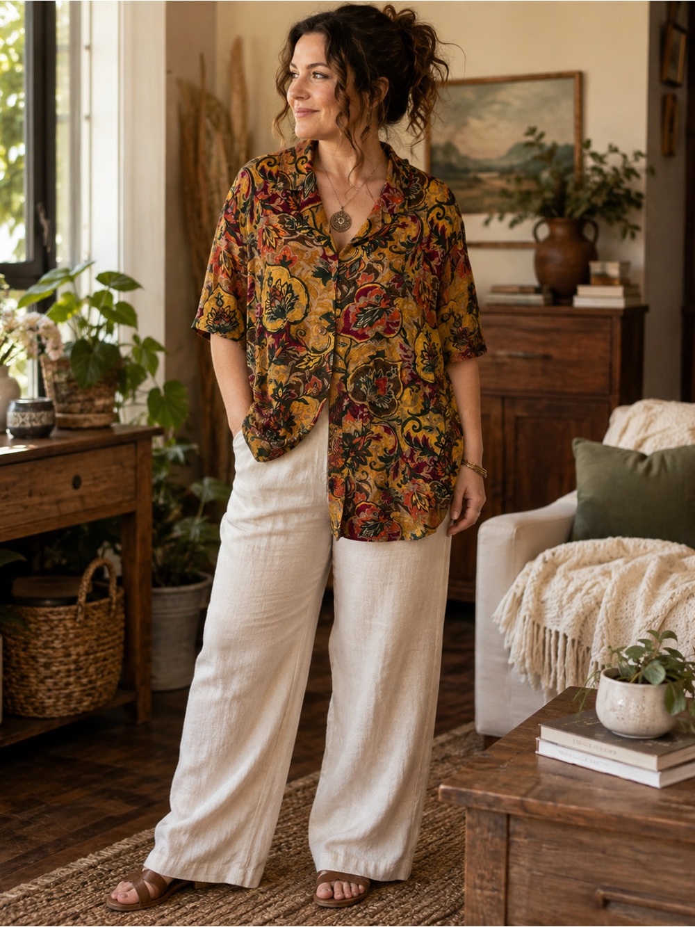 SAG HARBOR Vintage Rayon Floral Button Front Blouse Womens 2X Boho Cottagecore